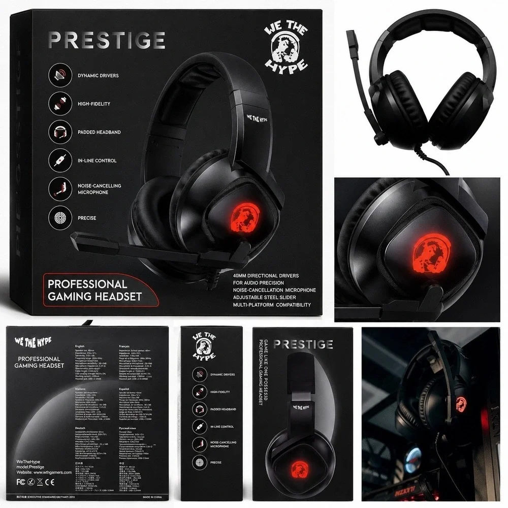 WeTheHype Prestige Professional Gaming Headset Black RedLED Noise Cancelling Mic